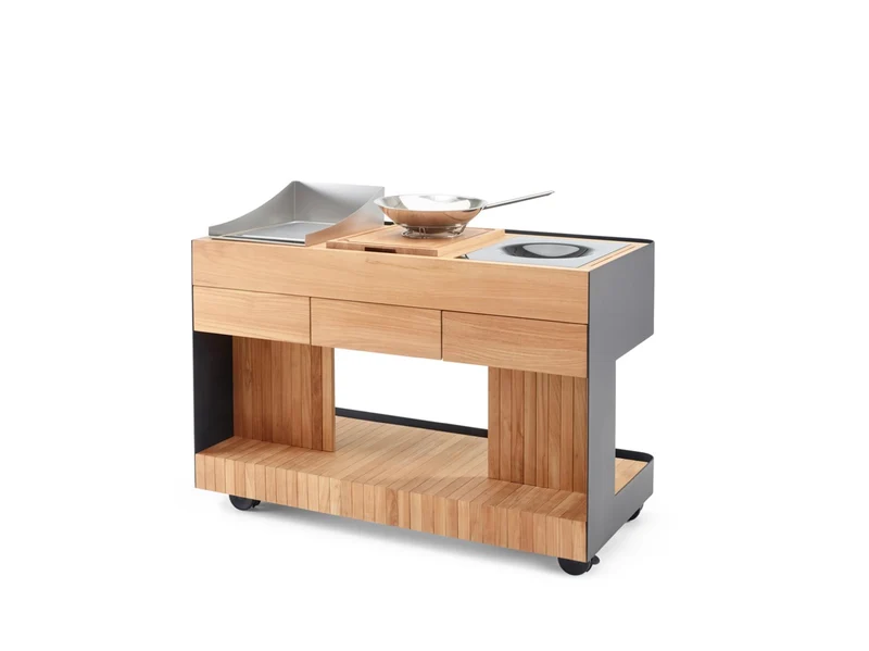 INDU+ Bilba Trolley - inkl. Teppanyaki Kochfeld 38, passenden Sprtitzschutz & Wok Kochfeld
