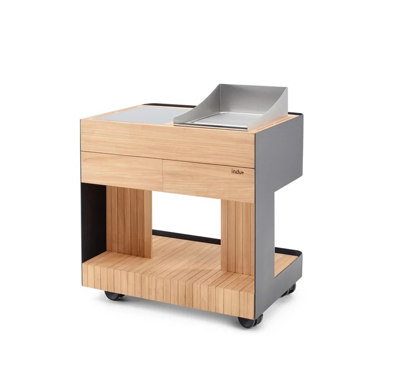 INDU+ Intas Trolley - inkl. Multiflex Kochplatte, Teppanyaki Feld 38 & passenden Spritzschutz